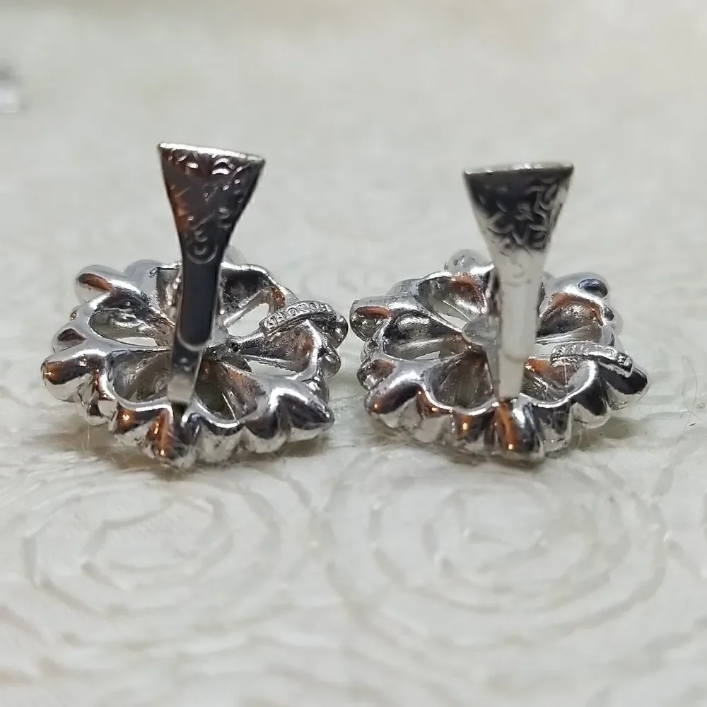 Bogoff Clip Earrings Rhinestone Flowers Petals Vintage
